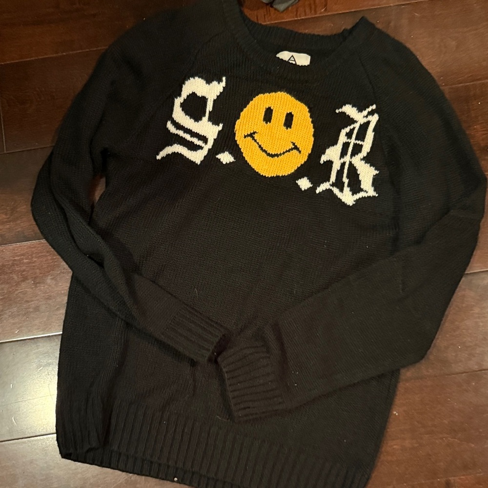 UNIF Black Sweater with Yellow Smiley